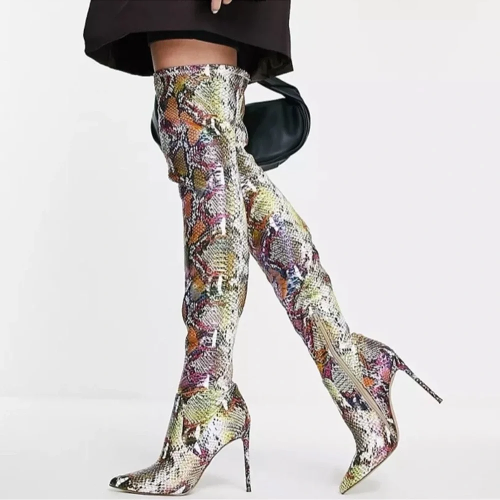 Steve Madden Multicolor Snakeskin Metallic Over-the-Knee Boots Womens 6.5 NWOT